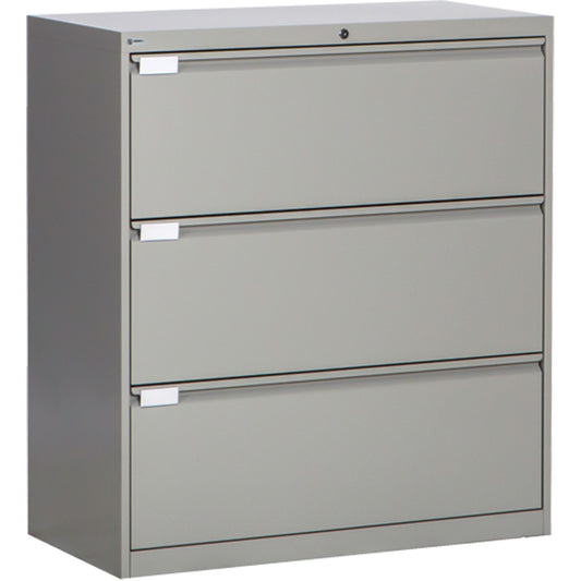 Lateral Filing Cabinet, Steel, 3 Drawers, 36" W x 18" D x 40-1/16" H, Grey