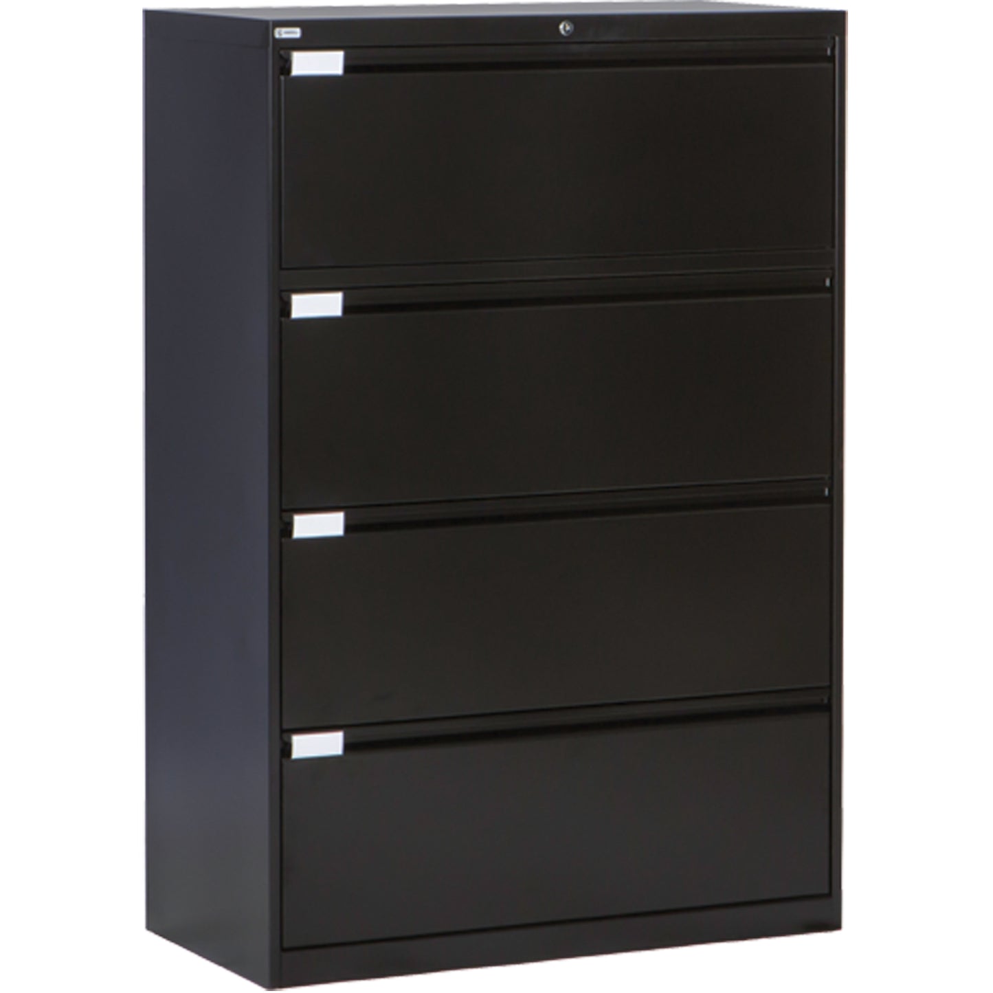 Lateral Filing Cabinet, Steel, 4 Drawers, 36" W x 18" D x 53-3/8" H, Black
