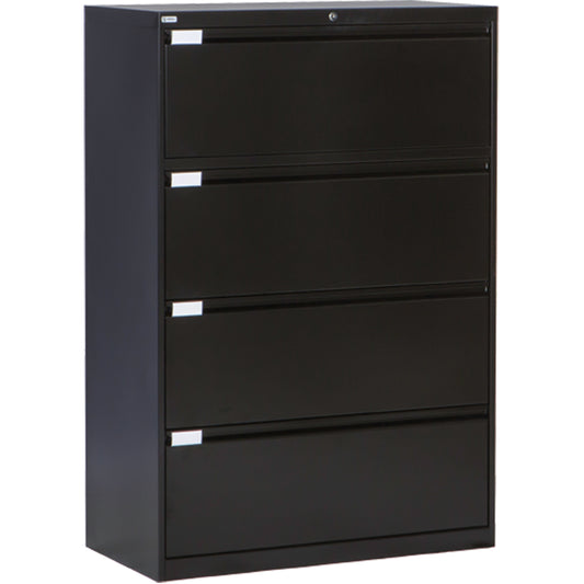 Lateral Filing Cabinet, Steel, 4 Drawers, 36" W x 18" D x 53-3/8" H, Black
