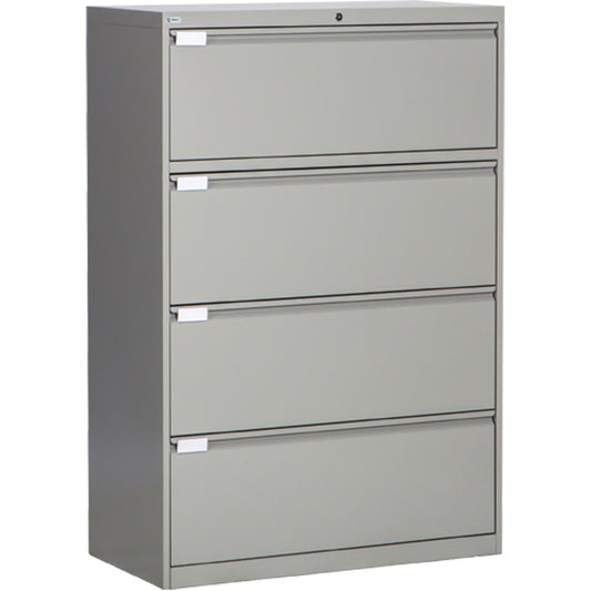 Lateral Filing Cabinet, Steel, 4 Drawers, 36" W x 18" D x 53-3/8" H, Grey