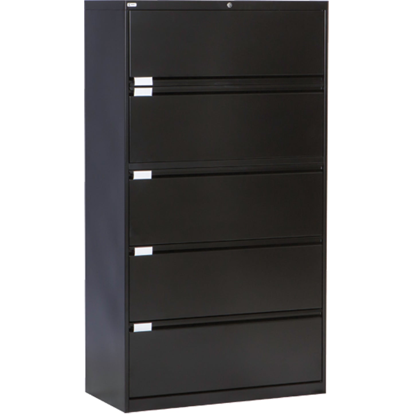 Lateral Filing Cabinet, Steel, 5 Drawers, 36" W x 18" D x 65-1/2" H, Black