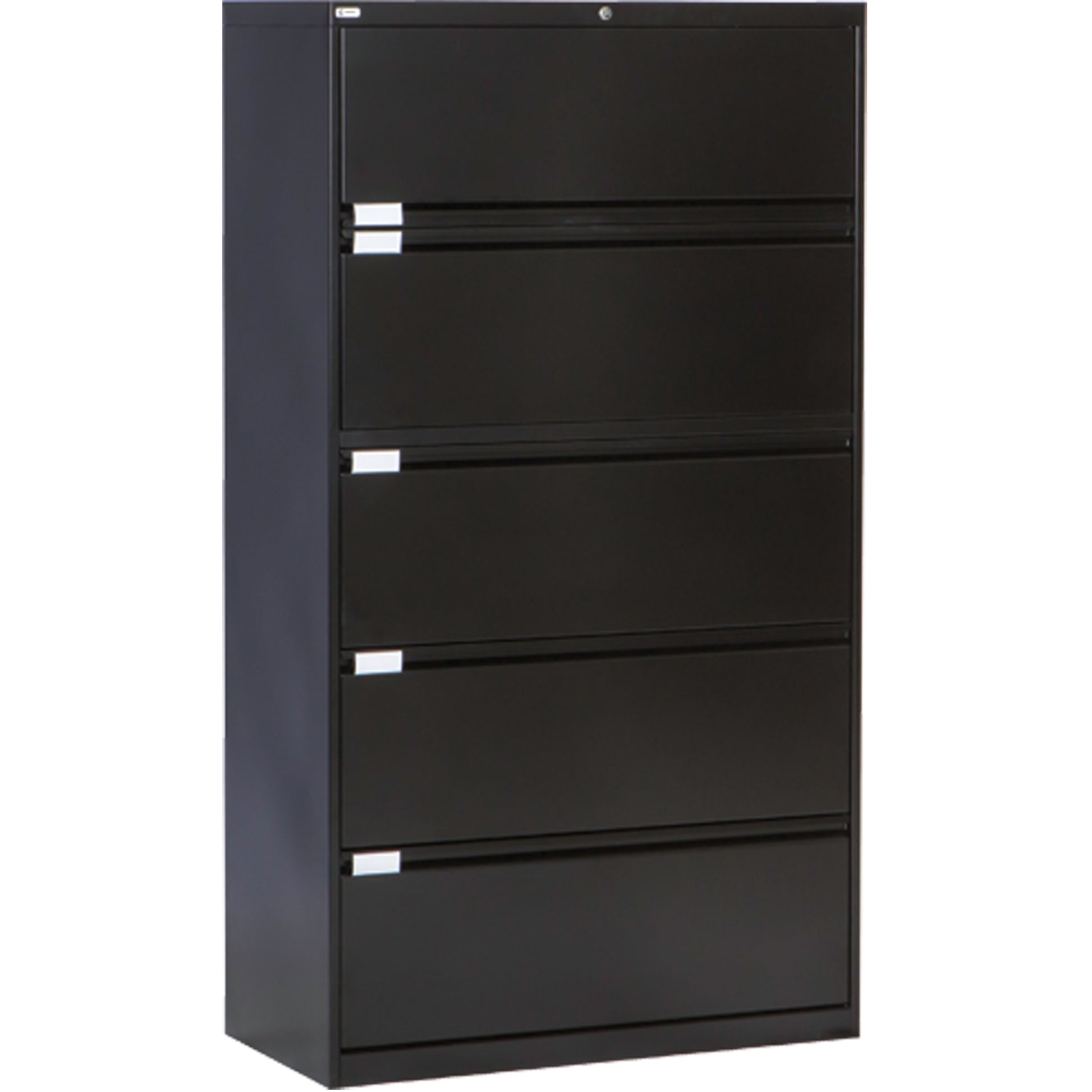 Lateral Filing Cabinet, Steel, 5 Drawers, 36" W x 18" D x 65-1/2" H, Black