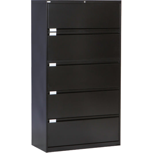 Lateral Filing Cabinet, Steel, 5 Drawers, 36" W x 18" D x 65-1/2" H, Black