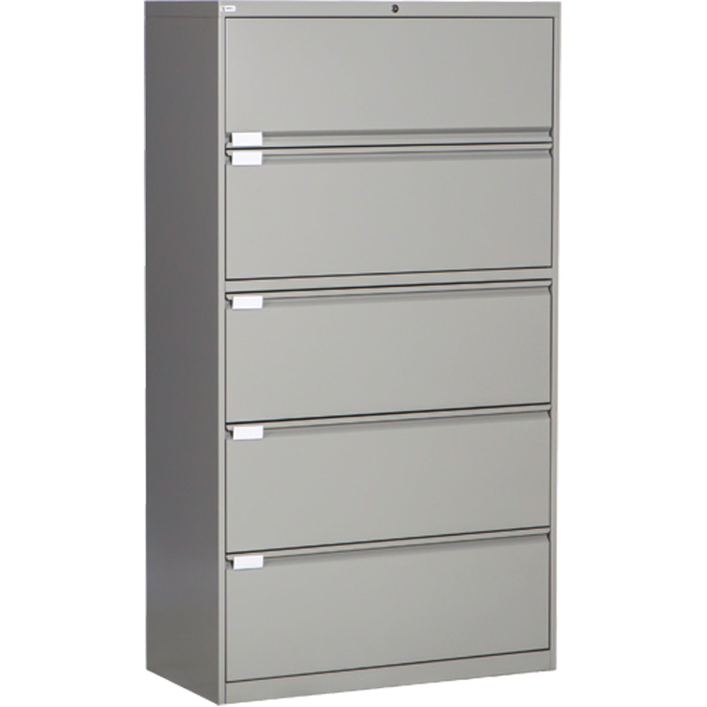 Lateral Filing Cabinet, Steel, 5 Drawers, 36" W x 18" D x 65-1/2" H, Grey