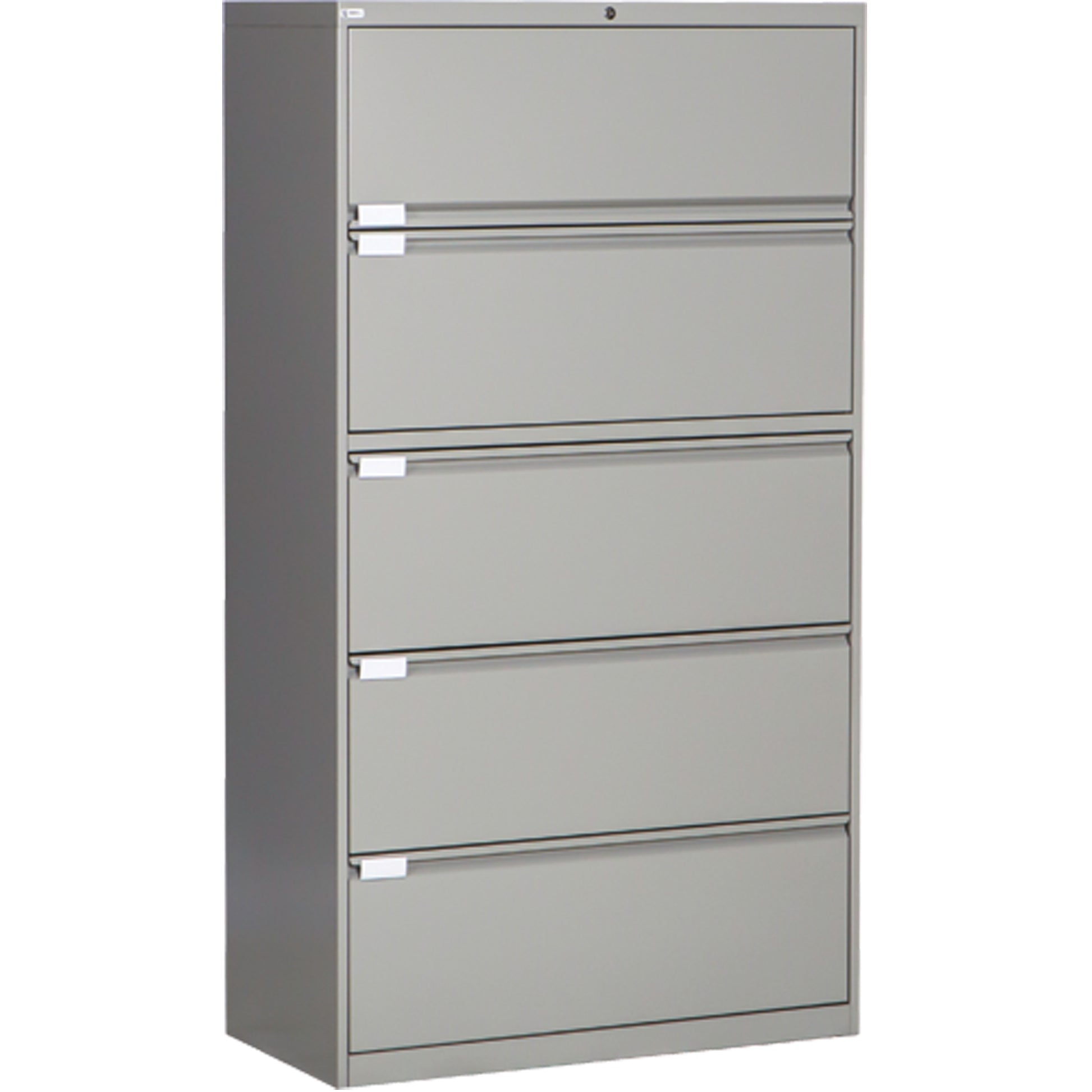 Lateral Filing Cabinet, Steel, 5 Drawers, 36" W x 18" D x 65-1/2" H, Grey