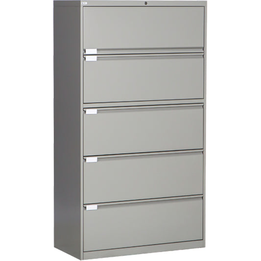 Lateral Filing Cabinet, Steel, 5 Drawers, 36" W x 18" D x 65-1/2" H, Grey