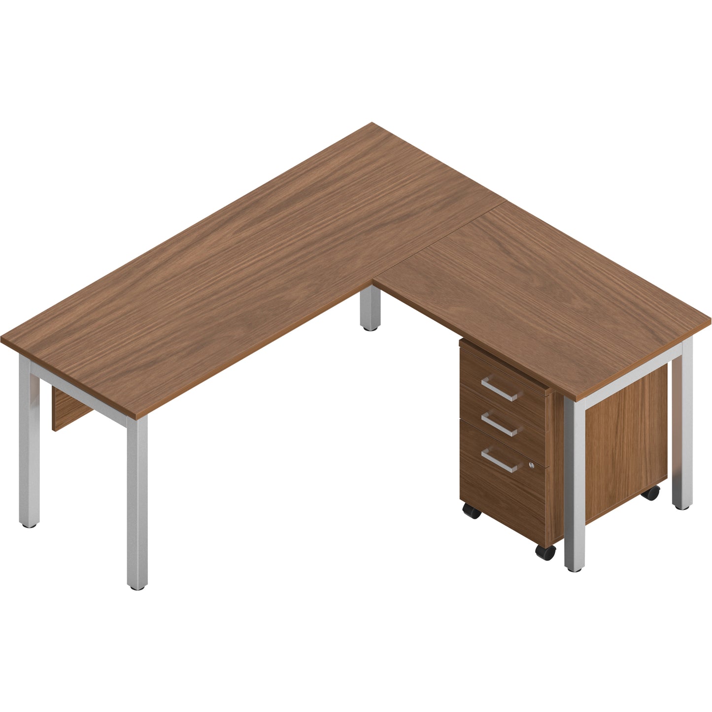 Ionic L-Shaped Desk Suites, 4 Pieces, Brown, 29" H x 66" W x 66" D
