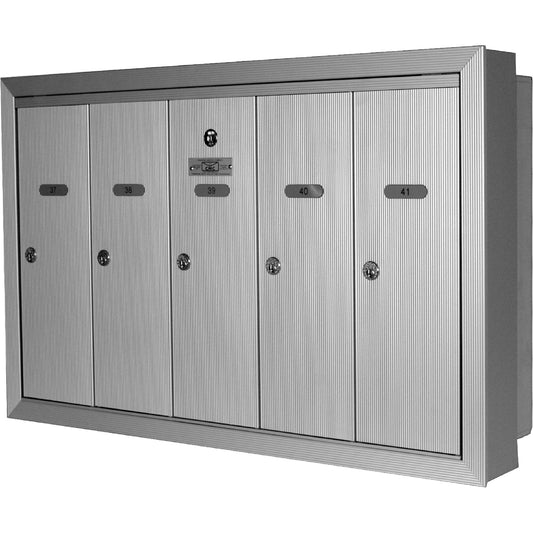 Single Deck Semi-Recessed Mailboxes, Wall -Mounted, 16" x 5-1/2", 7 Doors, Aluminum