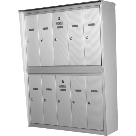 Double Deck Mailboxes, Wall -Mounted, 16" x 5-1/2", 6 Doors, Aluminum