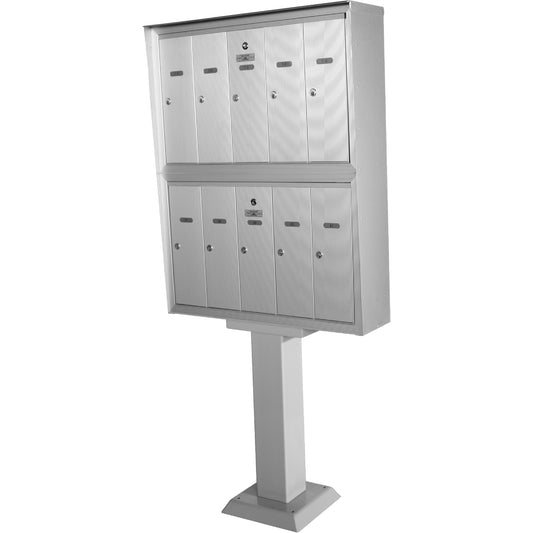 Double Deck Mailboxes, Pedestal -Mounted, 16" x 5-1/2", 10 Doors, Aluminum