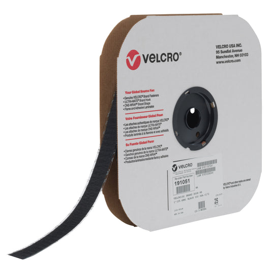 Fastener Tape, Hook, 25 yds x 1", Adhesive, Black