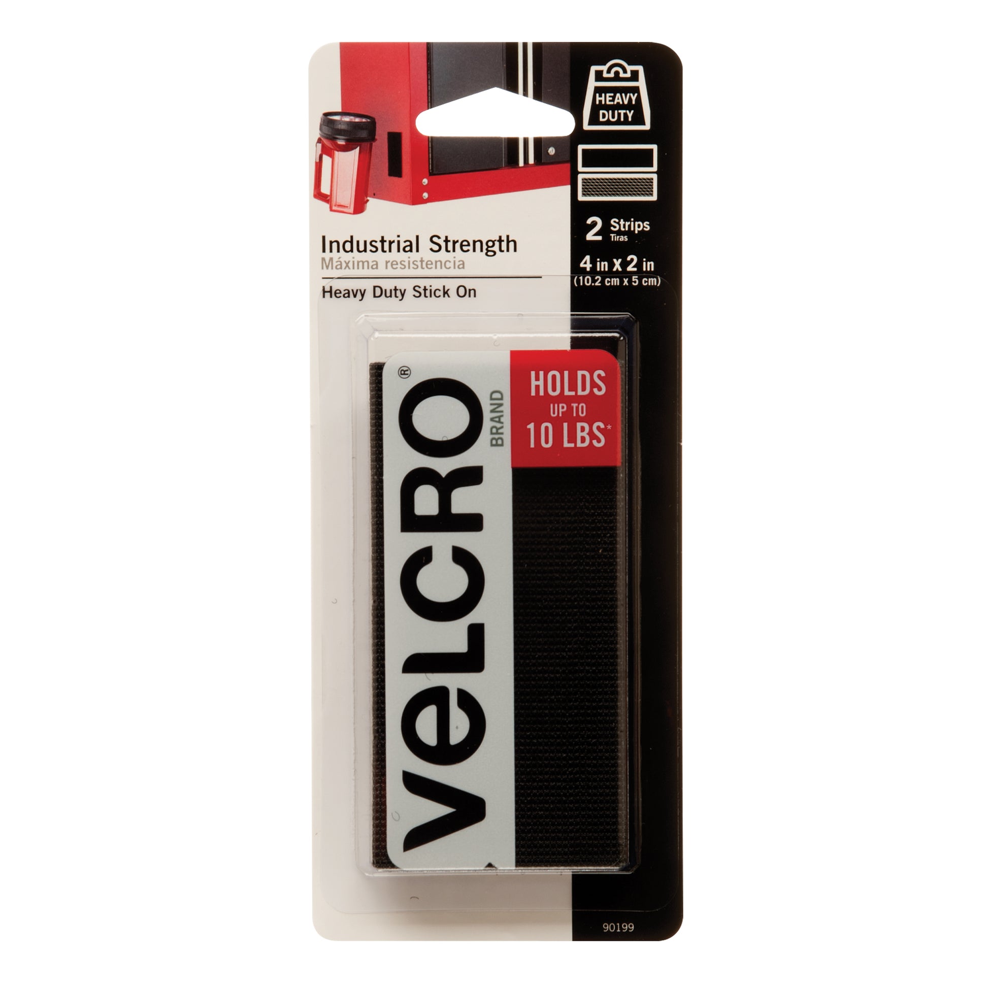 Industrial Strength Fastener Tape, Hook & Loop, 4" x 2", Adhesive, Black
