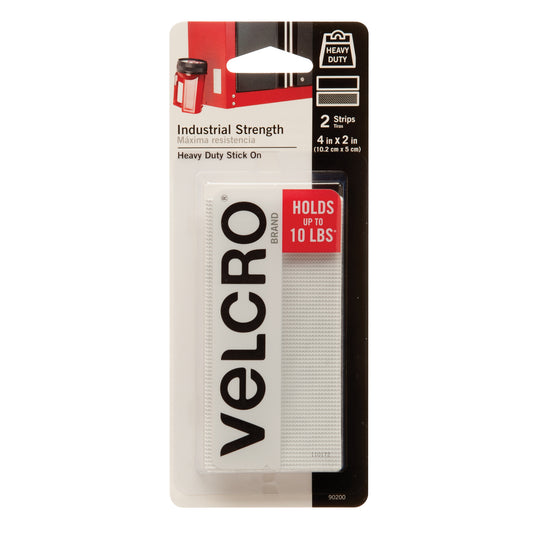 Industrial Strength Fastener Tape, Hook & Loop, 4" x 2", Adhesive, White