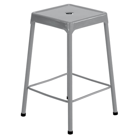 Counter Stool, Stationary, Fixed, 25", Steel Seat, Grey
