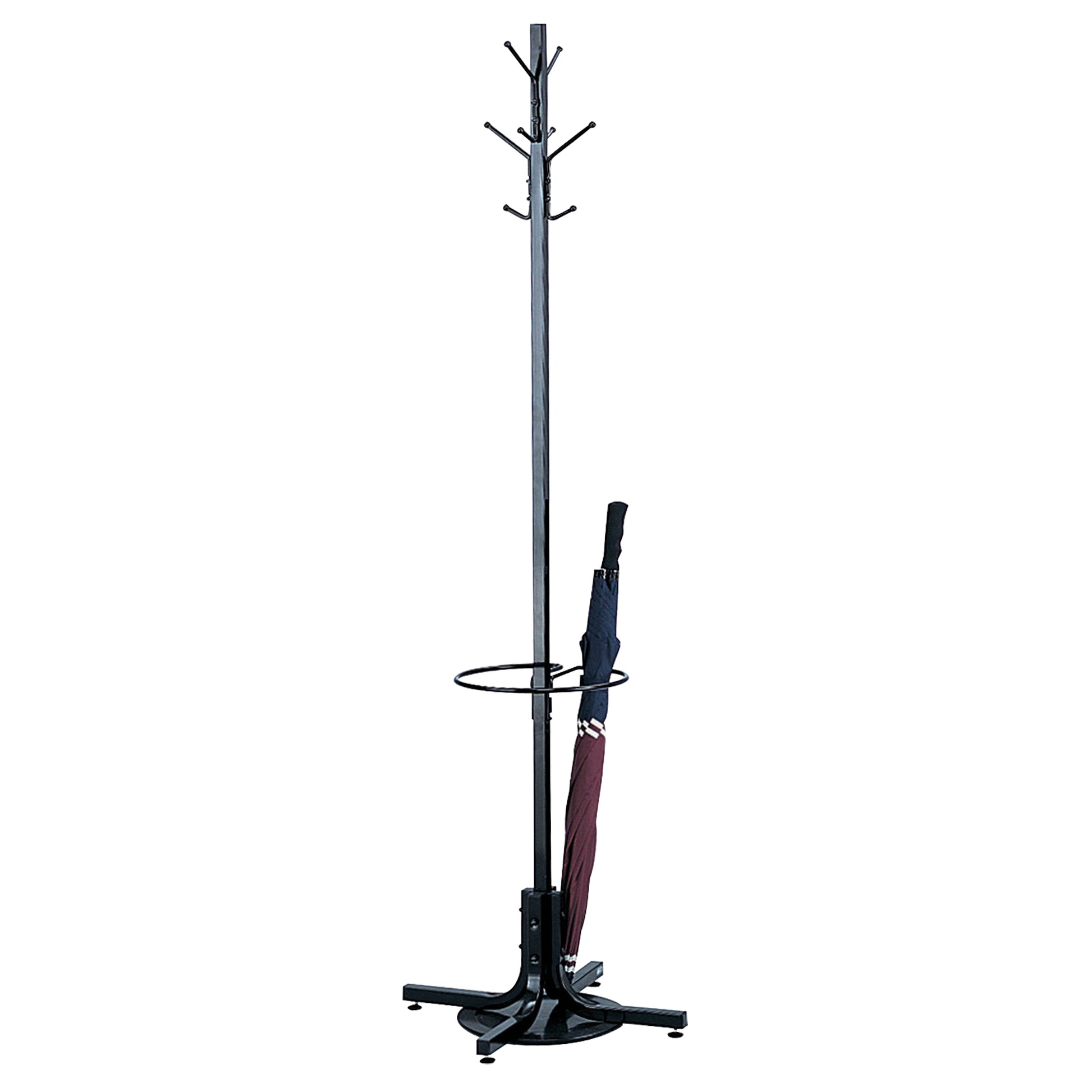 Coat Rack with Umbrella Stand, 70" H, Black, 4 Hook(s)