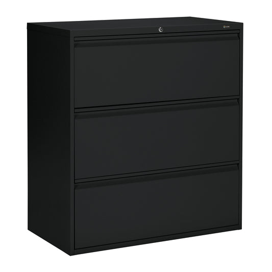 Lateral Filing Cabinet, Steel, 3 Drawers, 36" W x 19-1/4" D x 39-3/50" H, Black