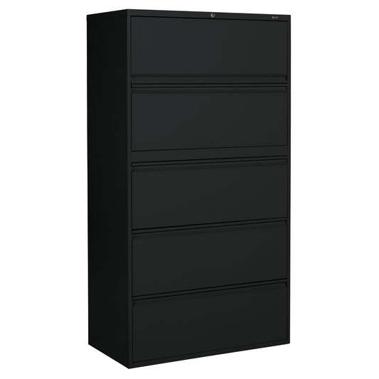 Lateral Filing Cabinet, Steel, 5 Drawers, 36" W x 19-1/4" D x 66-5/9" H, Black