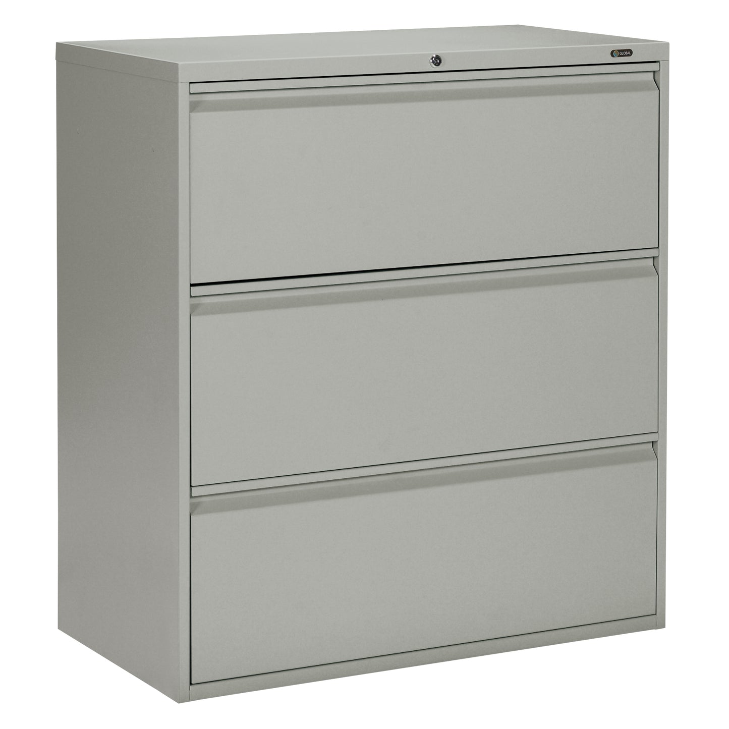 Lateral Filing Cabinet, Steel, 3 Drawers, 36" W x 19-1/4" D x 39-3/50" H, Grey