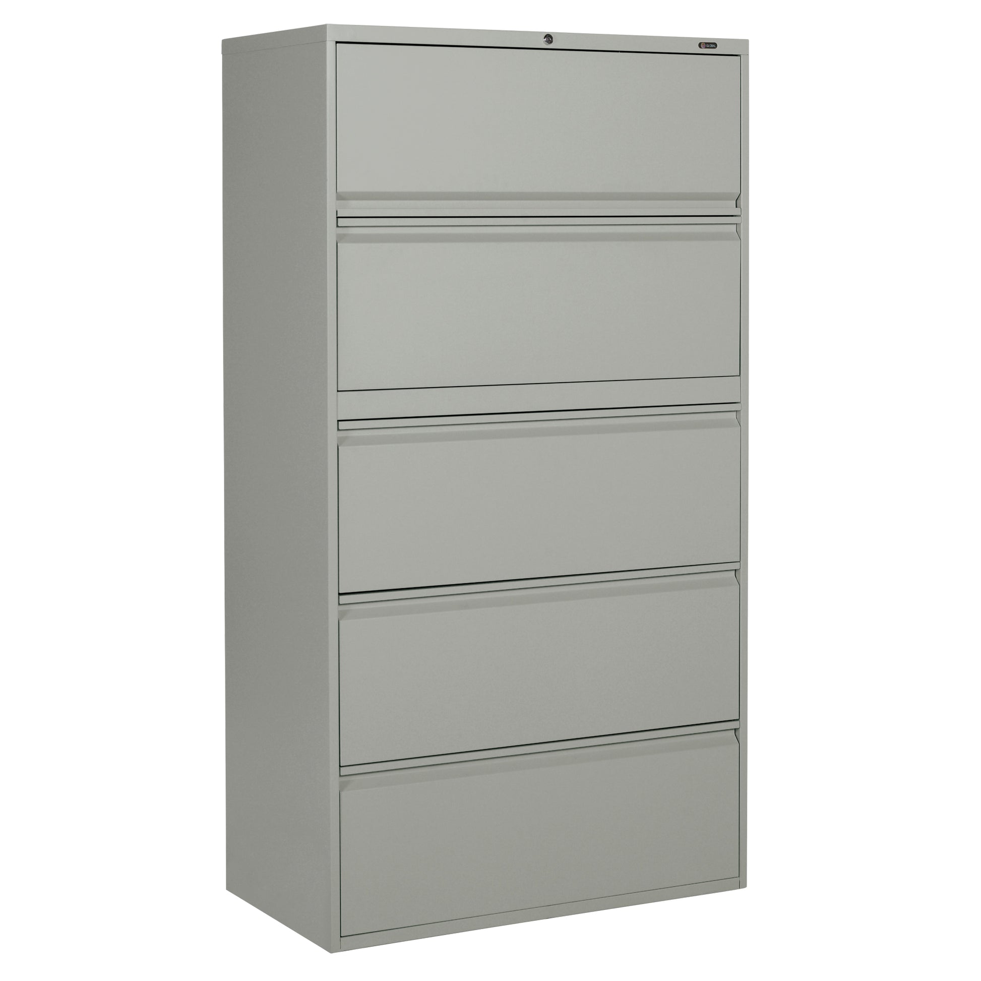 Lateral Filing Cabinet, Steel, 5 Drawers, 36" W x 19-1/4" D x 66-5/9" H, Grey