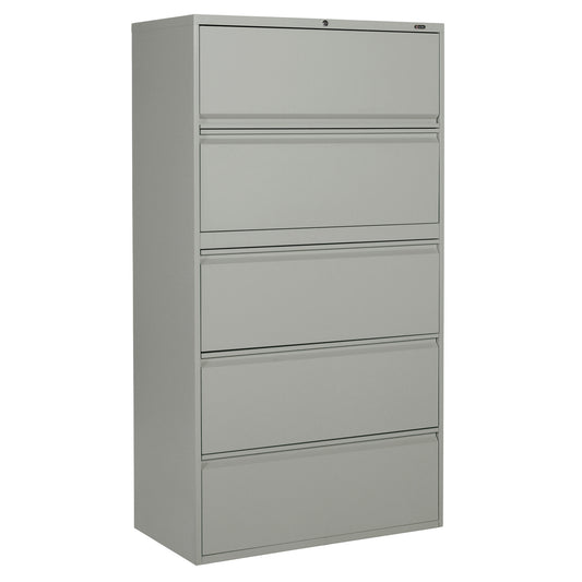 Lateral Filing Cabinet, Steel, 5 Drawers, 36" W x 19-1/4" D x 66-5/9" H, Grey
