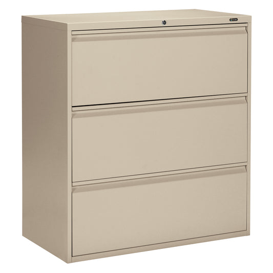 Lateral Filing Cabinet, Steel, 3 Drawers, 36" W x 19-1/4" D x 39-3/50" H, Beige