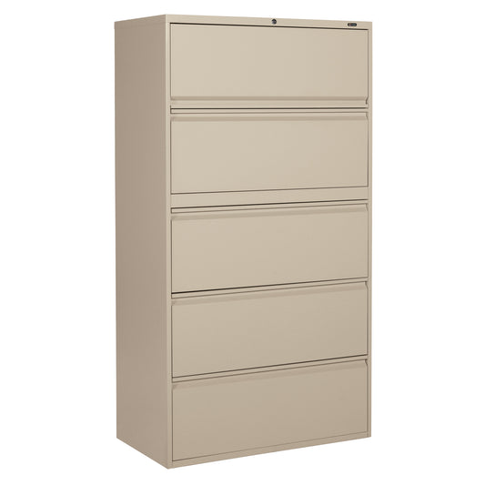 Lateral Filing Cabinet, Steel, 5 Drawers, 36" W x 19-1/4" D x 66-5/9" H, Beige