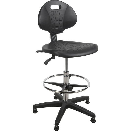 Heavy-Duty Ergonomic Stool, Stationary, Adjustable, 39” - 48”, Polyurethane Seat, Black