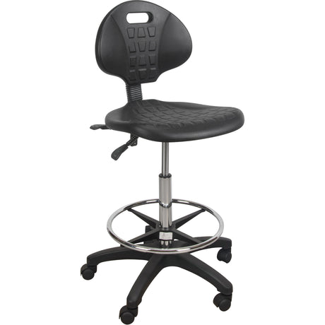Heavy-Duty Ergonomic Stool, Mobile, Adjustable, 39" - 48", Polyurethane Seat, Black