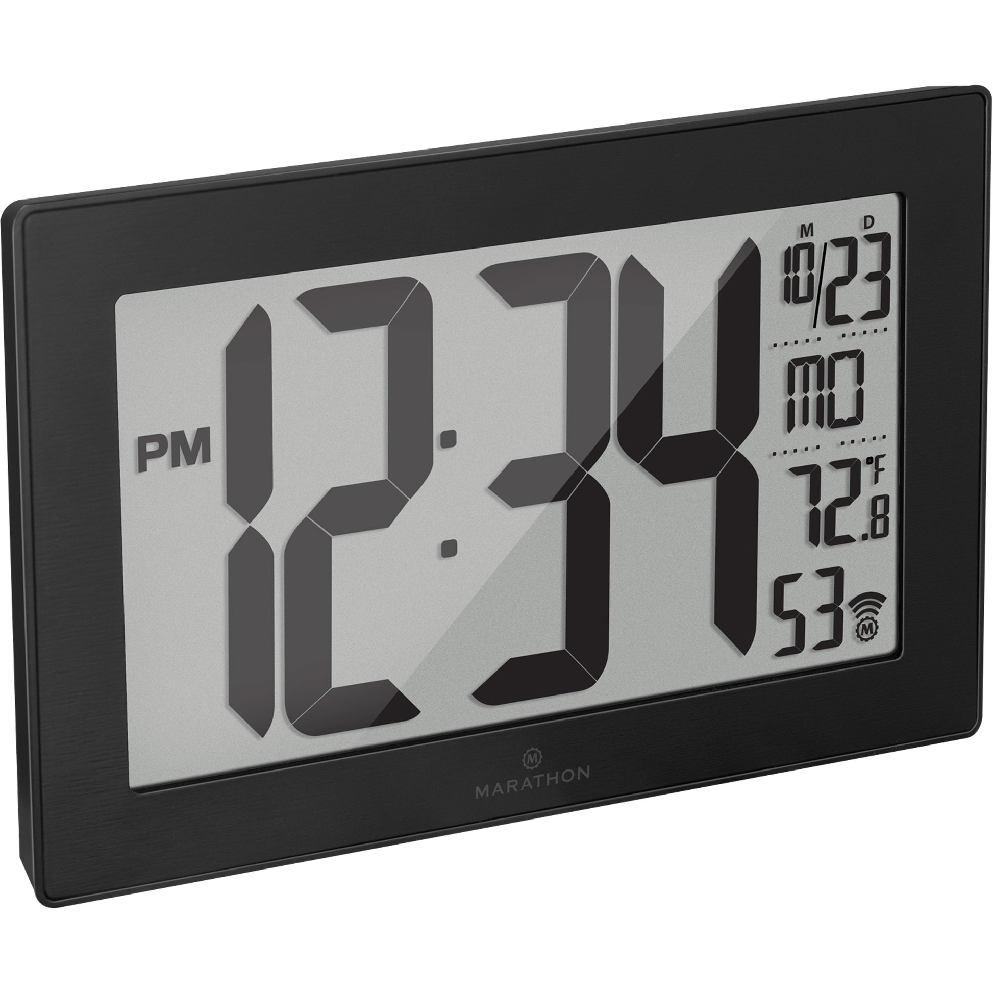 Self-Setting & Self-Adjusting Wall Clock with Stand, Digital, Battery Operated, Black