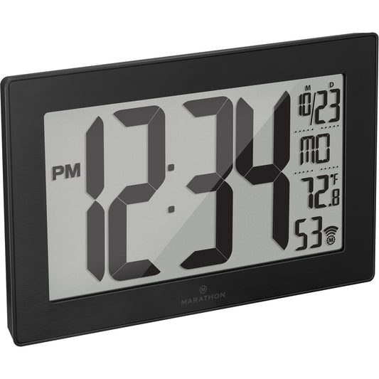 Self-Setting & Self-Adjusting Wall Clock with Stand, Digital, Battery Operated, Black