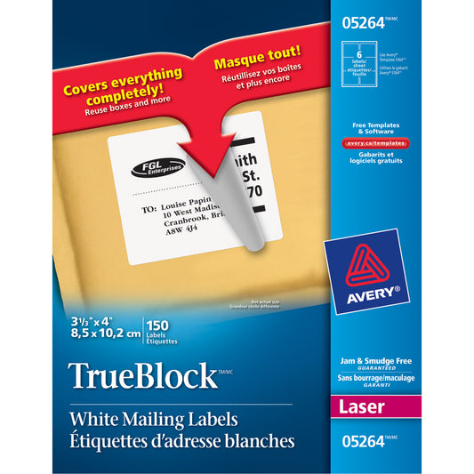TrueBlock™ Laser Shipping Labels, 3-1/3" W x 4" L, White