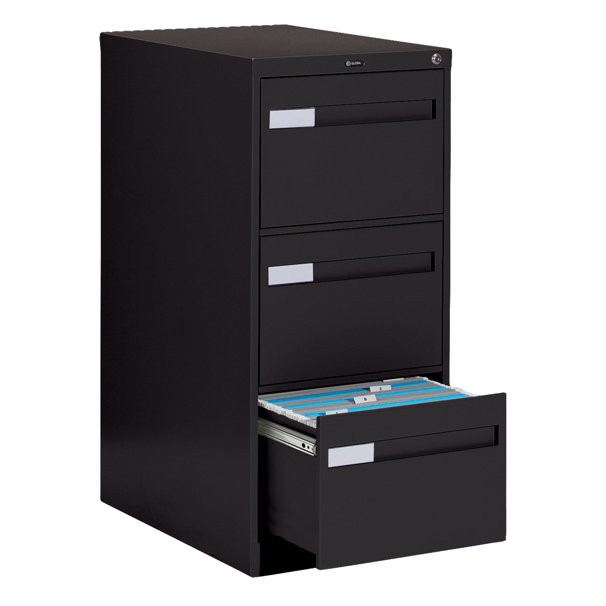 Vertical Filing Cabinet with Recessed Drawer Handles, 3 Drawers, 18.15" W x 26.56" D x 40" H, Black