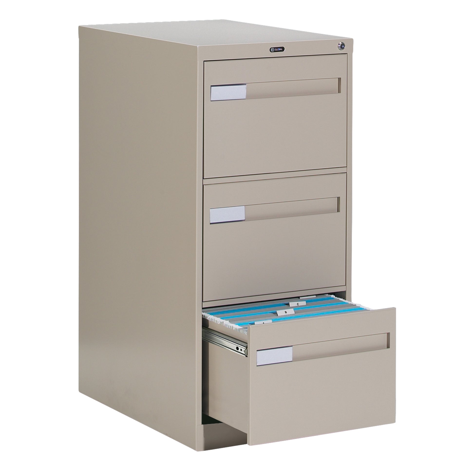 Vertical Filing Cabinet with Recessed Drawer Handles, 3 Drawers, 18.15" W x 26.56" D x 40" H, Beige