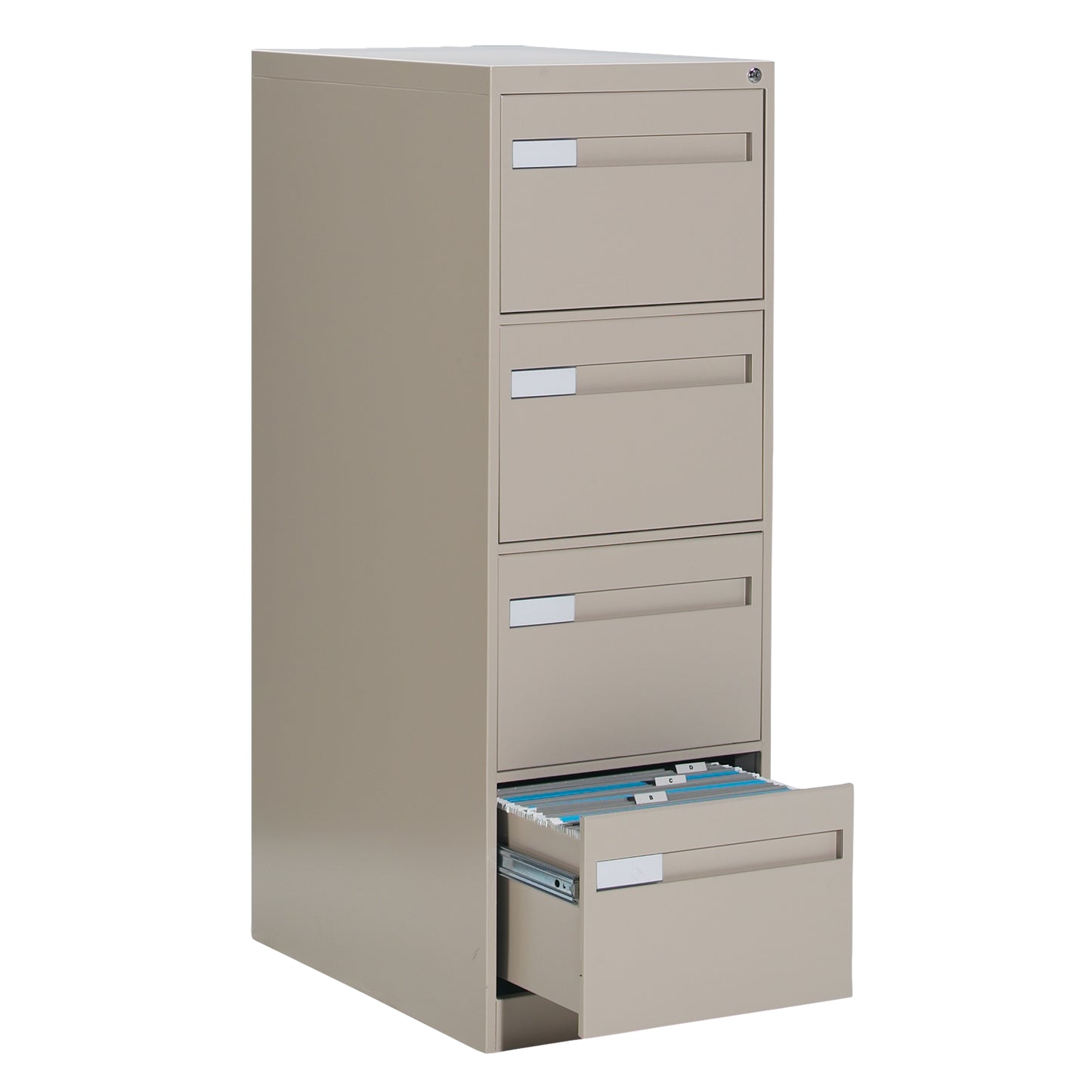 Vertical Filing Cabinet with Recessed Drawer Handles, 4 Drawers, 18.15" W x 26.56" D x 52" H, Beige
