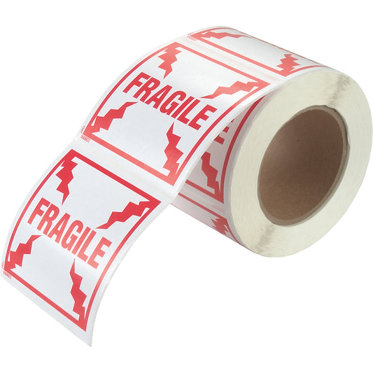 "Fragile" Special Handling Labels, 4" L x 4" W, Red on White