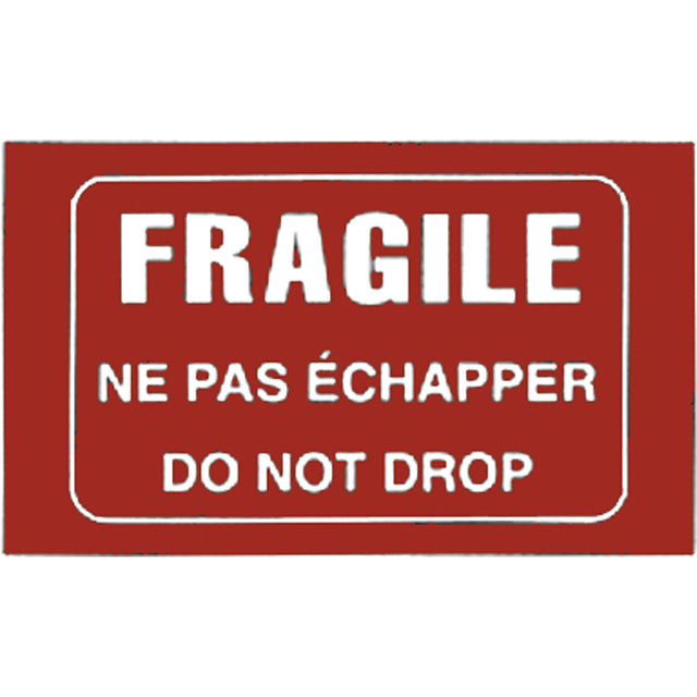 "Fragile" Bilingual Special Handling Labels, 5" L x 3" W, White on Red