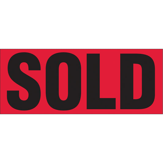 "Sold" Special Handling Labels, 5" L x 2" W, Black on Red