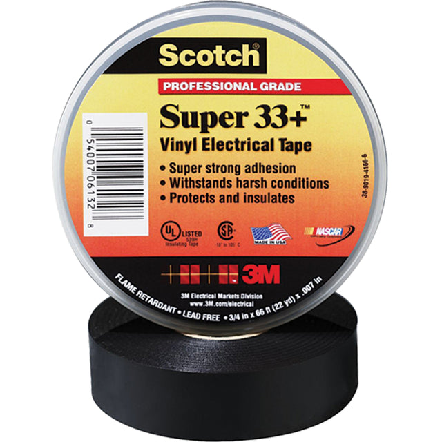 Scotch® Super 33 Tape, 19 mm (3/4") x 20.1 m (66'), Black, 7 mils