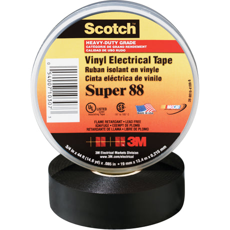 Scotch® Super 88 Tape, 19 mm (3/4") x 20.1 m (66'), Black, 8.5 mils