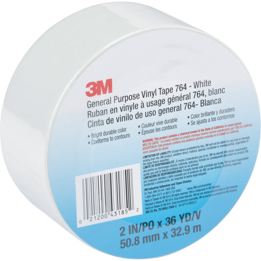 General Purpose Vinyl Tape 764, 48 mm (2") W x 32.9 m (108') L, White