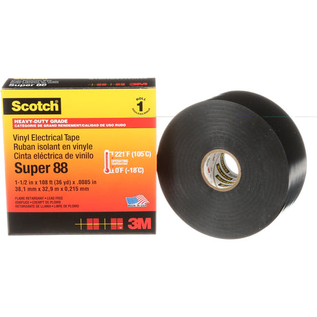Scotch® Vinyl Electrical Tape Super 88, 38 mm (1-1/2") x 33 m (108'), Black, 8.5 mils