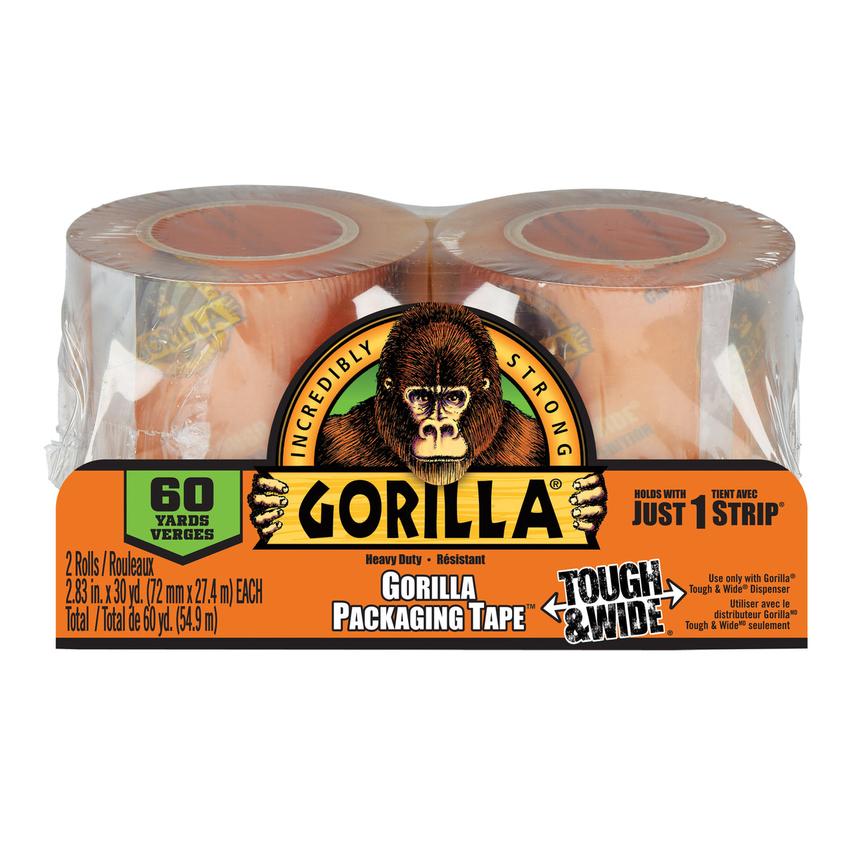 Box Sealing Tape, Acrylic Adhesive, 3.4 mils, 72 mm (3") x 27 m (90')