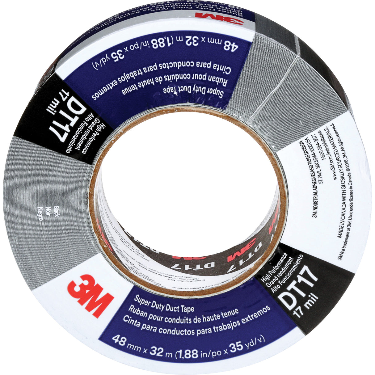 DT17 Super-Duty Duct Tape, 17 mils, Black, 48 mm (2") x 32 m (105')