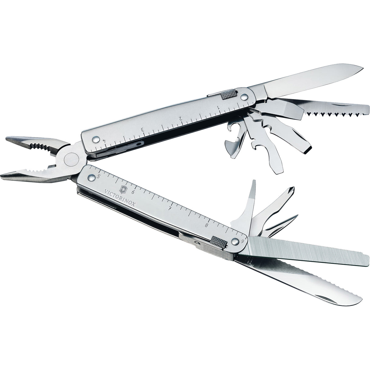 SwissTool Multi-Tool with Lockable Blade, Metal, Metal Handle, 155 mm L, 26 Functions, 0.7 lbs.