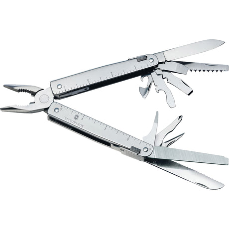 SwissTool Multi-Tool with Lockable Blade, Metal, Metal Handle, 155 mm L, 26 Functions, 0.7 lbs.