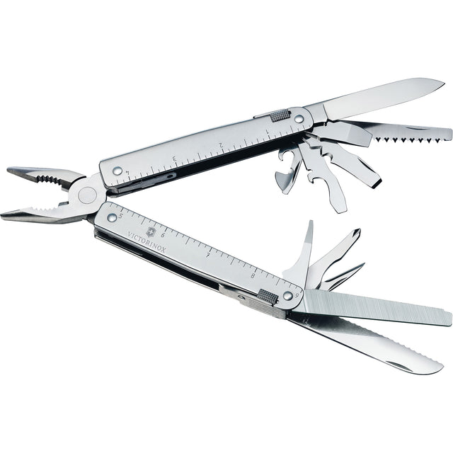 SwissTool Multi-Tool with Lockable Blade, Metal, Metal Handle, 155 mm L, 26 Functions, 0.7 lbs.