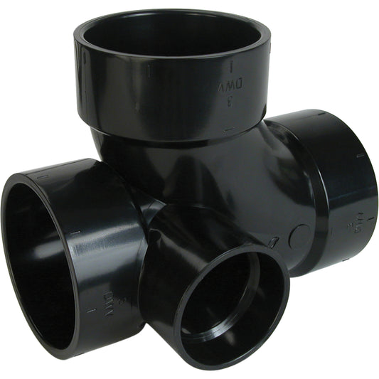 Left Side Inlet Tee Fitting, Sanitary, Plastic, 3" x 2"