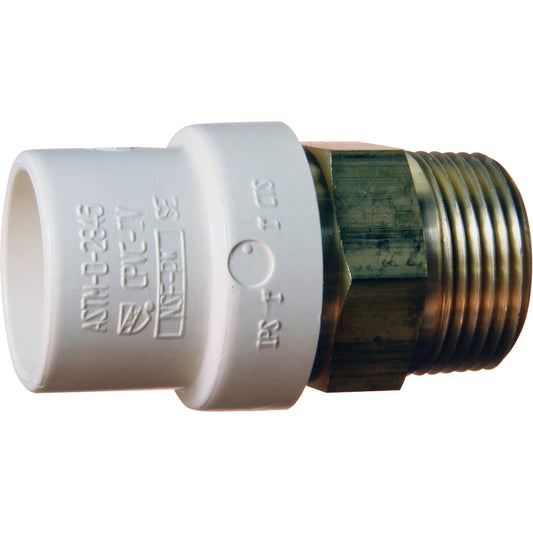 Threaded Pipe Adapter, Hub x MPT, 1/2" Dia., Brass/CPVC
