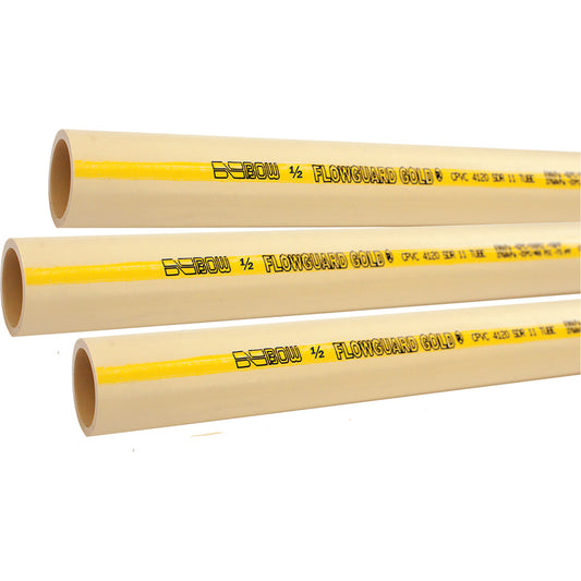 Flowguard Gold® Hot & Cold Water Pipe, CPVC, 10' L x 0.5" Dia.