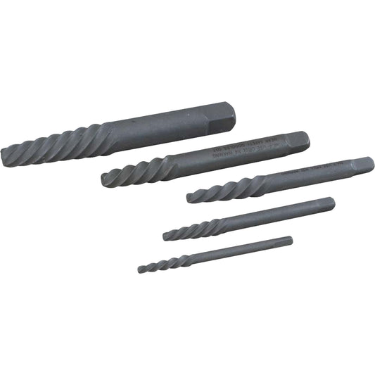 Left Hand Spiral Tapered Flute Extractor Set, 5 Pieces